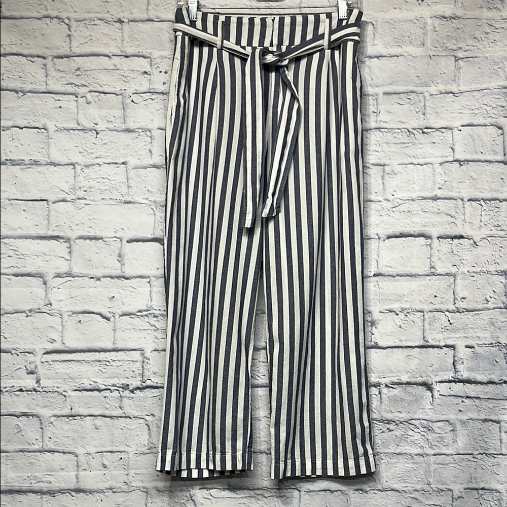 Zara Basic White Blue Gray Striped Paper Bag 100%… - image 1